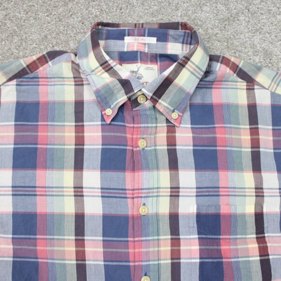 GANT Rugger Shirt Mens Large Red/Blue Plaid E-Z Fit Cotton Long Sleeve Button - Picture 7 of 16